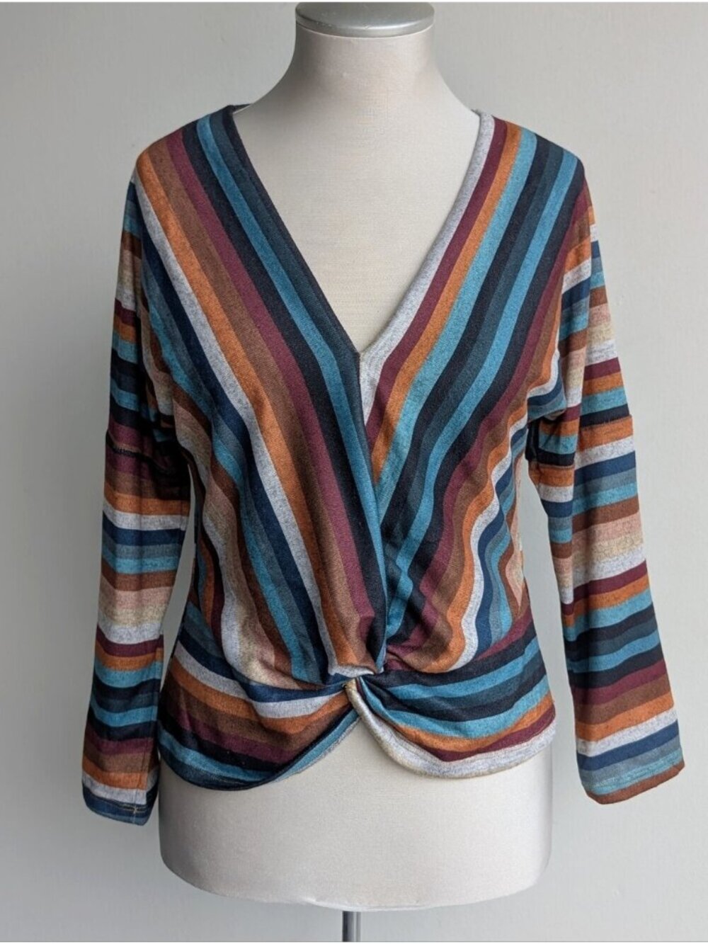 Striped Twist-Front V-Neck Top
